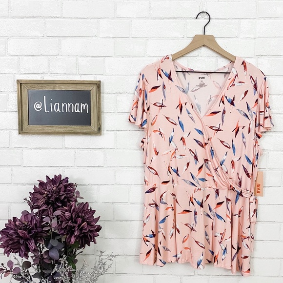 EVRI Tops - EVRI Water Leaves Light Pink Tie Waist Top